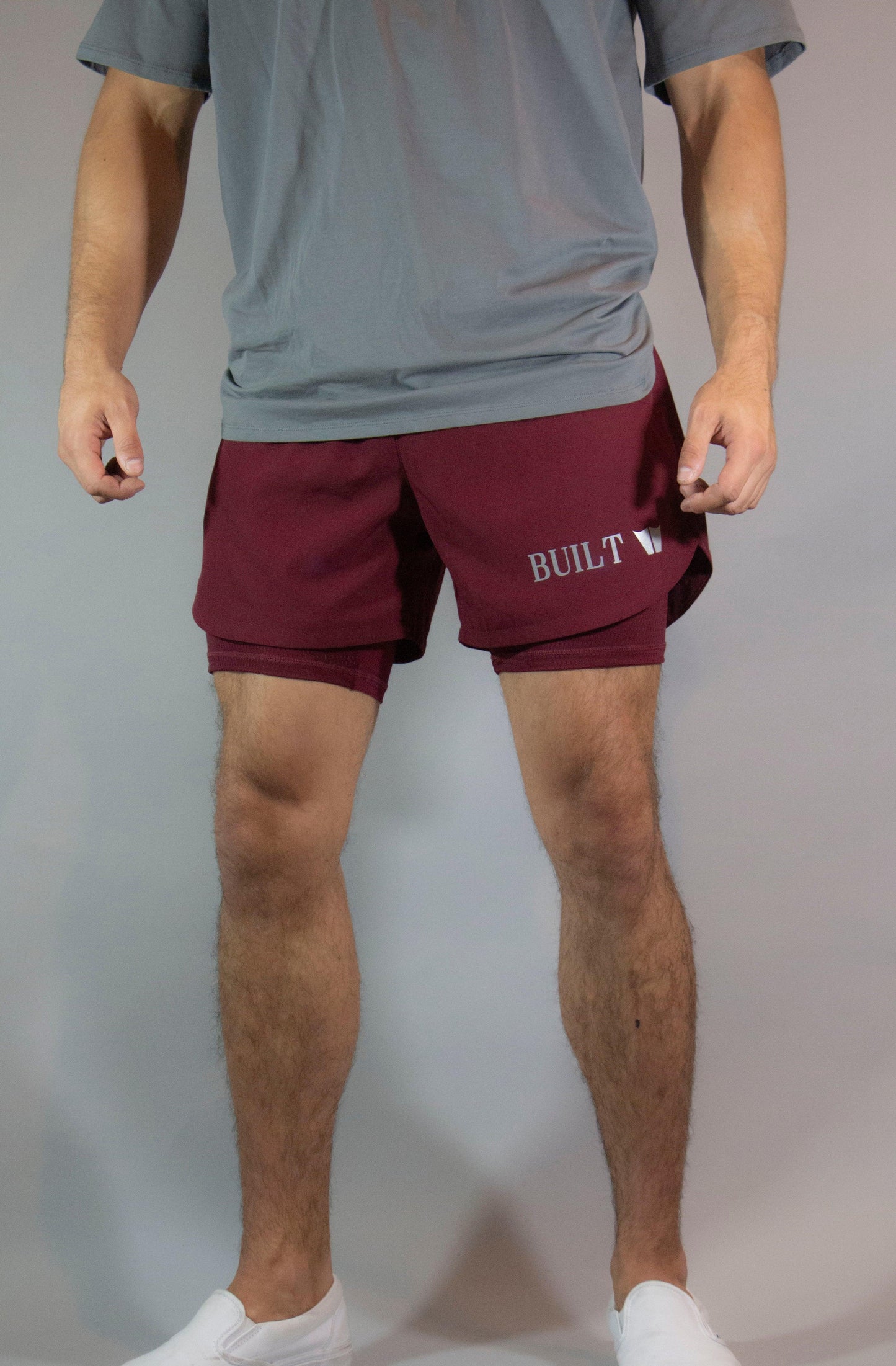 Two in one Athletic Shorts 5" Burgundy - builtwear