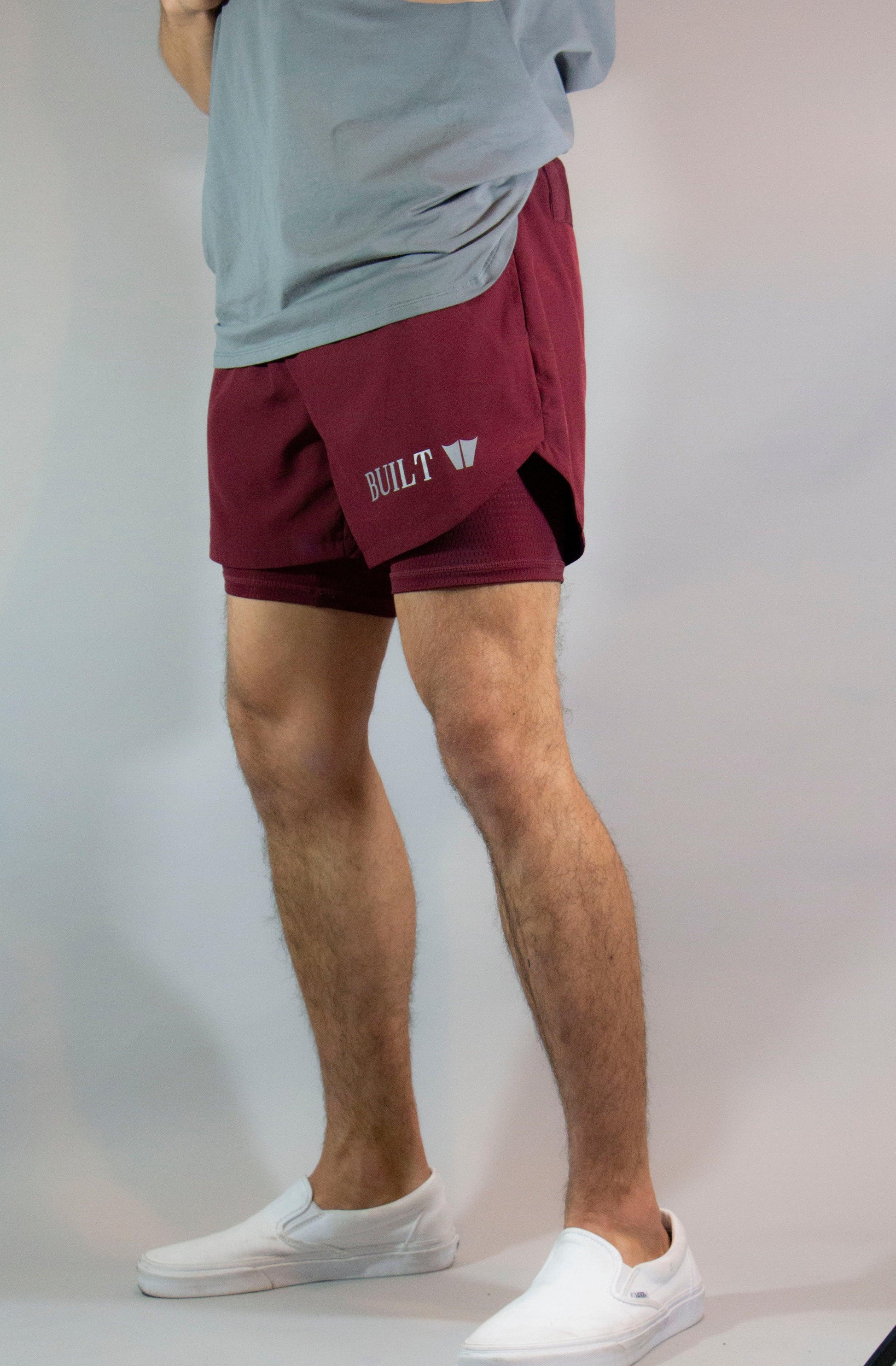 Two in one Athletic Shorts 5" Burgundy - builtwear