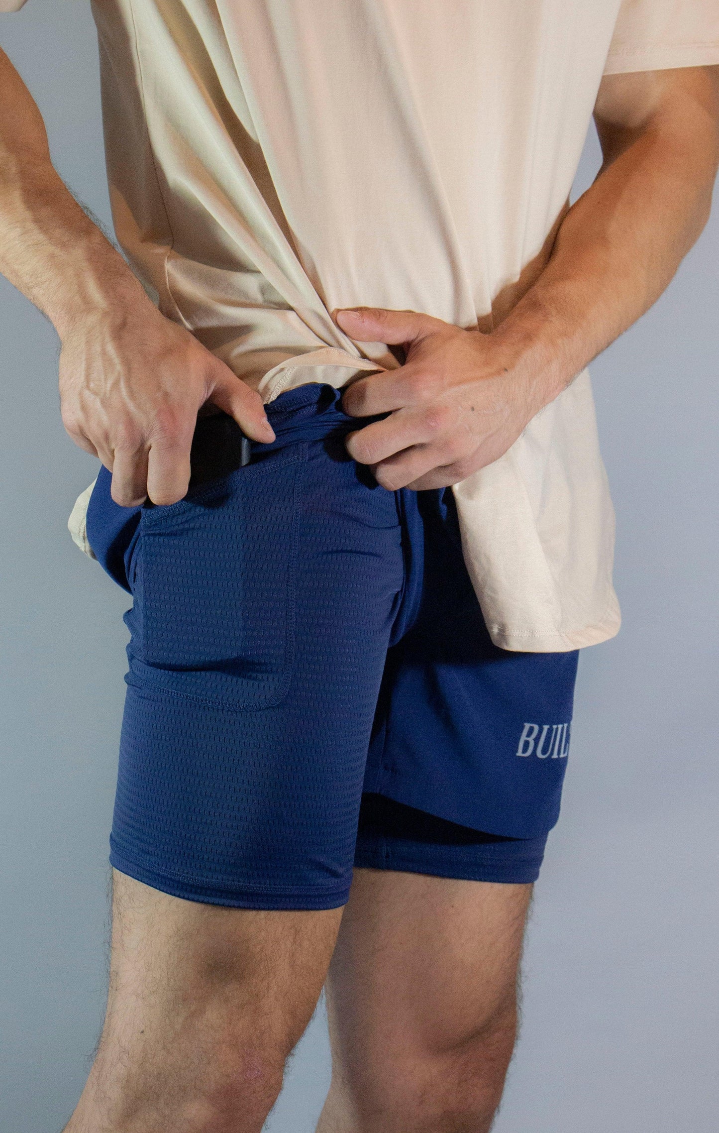 Two in One Athletic Shorts 5" Navy Blue - builtwear