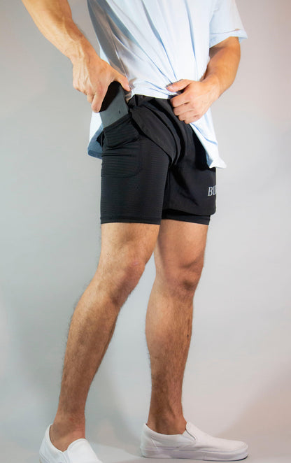 Buy Men's 5 Black Two-In-One Athletic Shorts
