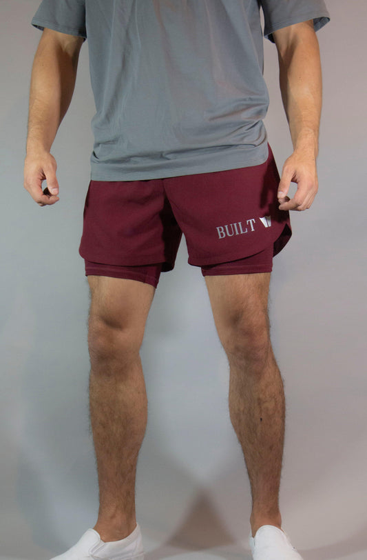 Two in one Athletic Shorts 5" Burgundy - builtwear