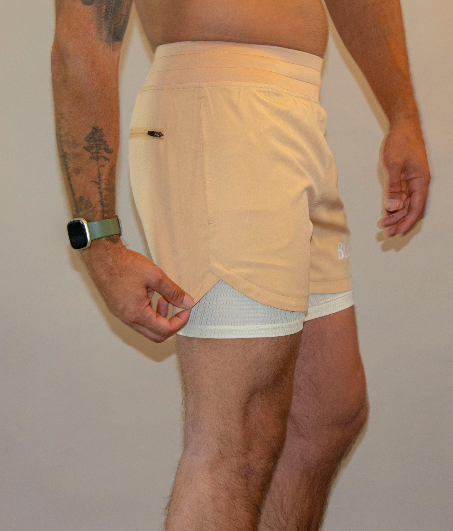 Two in one Athletic Shorts 5" Tan - builtwear